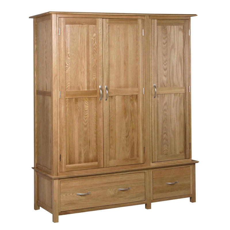 Modern Quercus Tres Door 2 Drawer Wardrobe